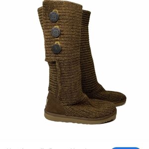 UGG Cardy Knit Button Boots Brown Wool Blend Tall Winter Warm‎ 7
